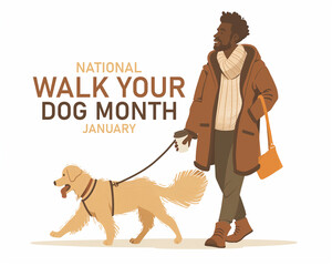 National Walk your Dog month. dog walking illustration.
