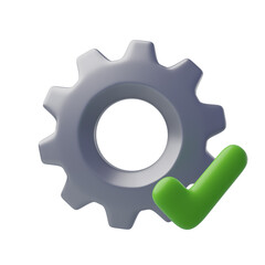 3D of gear with check mark, work correctly.