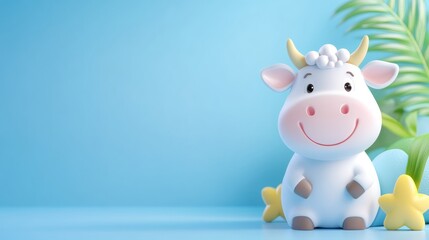 Fototapeta premium Cute Cartoon Cow Character on a Bright Blue Background