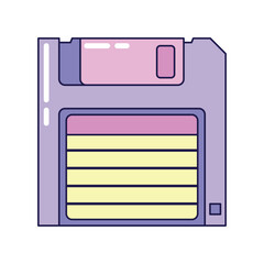 Obraz premium Vintage Computer Floppy Disk on white background. Retro illustration with outline in 90s style. Isolated vector illustration.