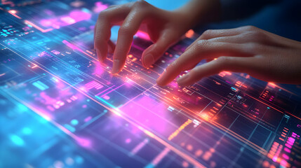 3D Hands Scrolling Virtual Calendar Interface Business Meeting Macro Shot