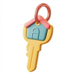 Minimalist 3D House Key Icon with Rounded Edges and Matte Finish on Isolated White Background