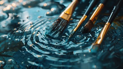 Fototapeta premium Paintbrushes in Blue Water