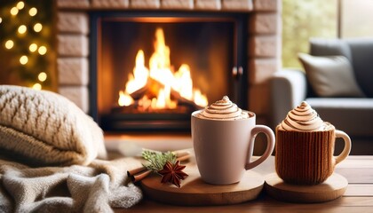 Fototapeta premium Warm Moments: A Mug of Hot Cocoa in a Snug Living Room