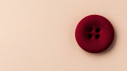 A close-up of a red button with four holes, set against a textured, neutral background, highlighting simplicity and craftsmanship.