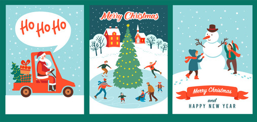 Fototapeta premium Christmas card templates set. Vector illustration. Merry Christmas and Happy New Year