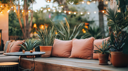 Cozy Outdoor Lounge with Peach Cushions
