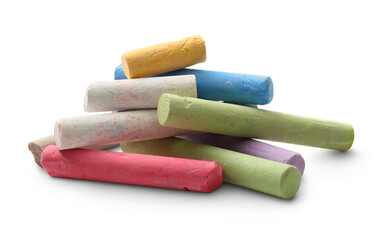 Pastel chalks in heap isolated on white