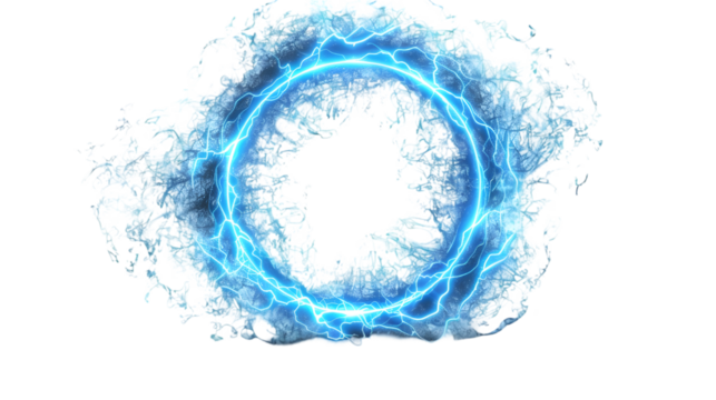 glowing electric green lightning round frame with plasma portal, isolated on a transparent background