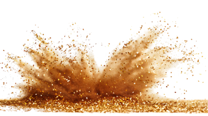 golden sand explosion isolated on a transparent background