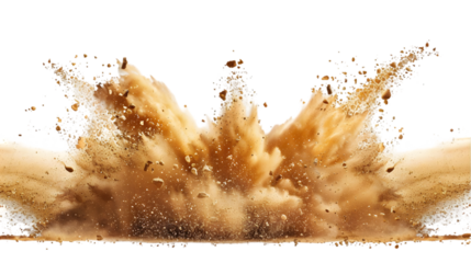 golden sand explosion isolated on a transparent background