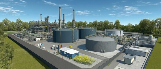 Fototapeta premium Panoramic View of an Industrial Petrochemical Plant Facility