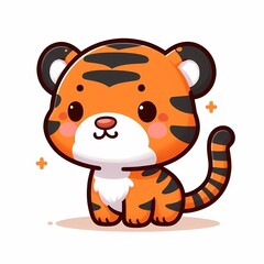 Chibi Tiger Illustration in Flat Style on White Background