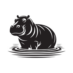 Hippopotamus silhouette vector with a white background.