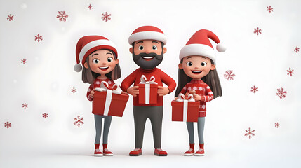 3D Family Celebrating Holiday Traditions with Glossy Background and Copy Space