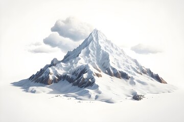 An lonely snow mountain on a white background. produced by AI.