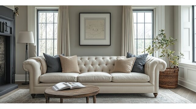 Elegant Living Room Featuring Neutral Tones and a Comfortable Sofa