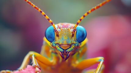 Artistic Insect Macro Capturing Textured Blue Eyes and Multicolored Antennae Illustration
