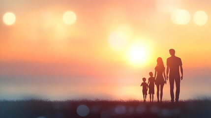 Fototapeta premium 3D Family Weekend Road Trip Bokeh Sunset Background Adventure Concept