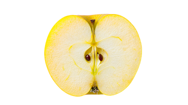 half yellow Apple, fruit slice isolated on a transparent background