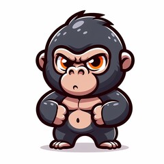 Obraz premium Cute Chibi Gorilla Illustration in Flat Style on White Background