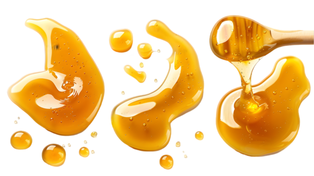 honey spill set on transparent or white background, top view, png isolated on a transparent background