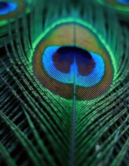 Naklejka premium A vibrant display of peacock feathers, showcasing their iridescent colors and intricate patterns.