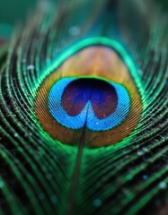 Obraz premium A vibrant display of peacock feathers, showcasing their iridescent colors and intricate patterns.