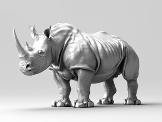 Fototapeta premium White rhinoceros, a massive horned mammal, isolated on a white background