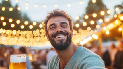 Celebrating National Lager Day in a Festive Beer Garden Cheers to Community and Joyful Moments. Ideal for National Lager Day, Oktoberfest, and New Years Eve