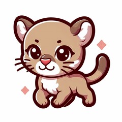 Obraz premium Cute Chibi Cougar Illustration in Flat Style on White Background