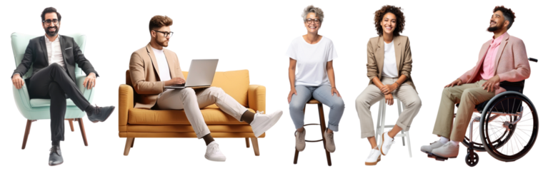 PNG Sitting and working and doing business set on transparent background