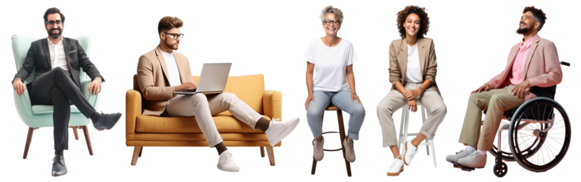 PNG Sitting and working and doing business set on transparent background