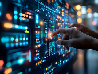 Obraz premium Futuristic Energy Efficient Lighting System Adjustment Teen Parent Interaction 3D Macro