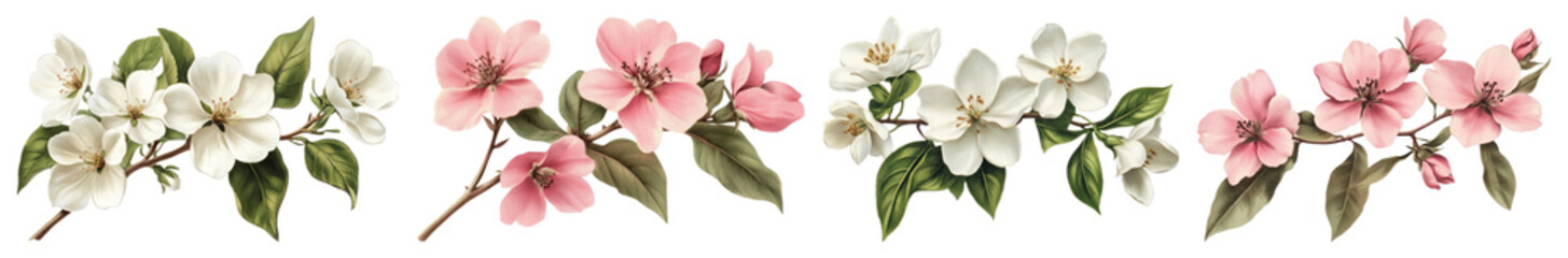 Obraz premium PNG Vintage flower set on transparent background