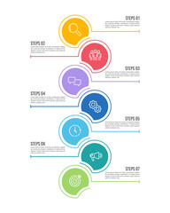 Vertical infographic with 7 colorful circles to success. Presentation, Banner, Brochure and Plan. Vector illustration.