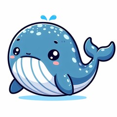 Fototapeta premium Cute Chibi Whale Illustration on White Background - Adorable Animal Design in Flat Style