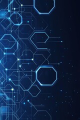 Fototapeta premium Blue Technology Banner with Circuit Lines and Hexagons.