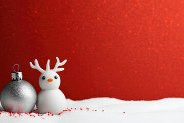 Silver baubles resting on snow, vibrant red sparkles in the background, creating a festive and enchanting winter scene, perfect for holiday themes.