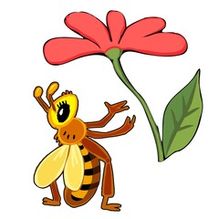 bee and flower, vector drawing, ipg