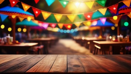 Fiesta al Aire Libre: Mesa de Madera para Productos Comerciales en el 5 de Mayo