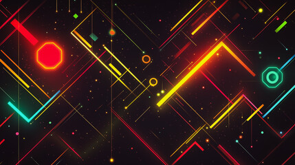 Obraz premium Abstract black background with Colorful geometric lines. Digital future technology . Abstract business connection of lines from nodes innovation of communication in the network.