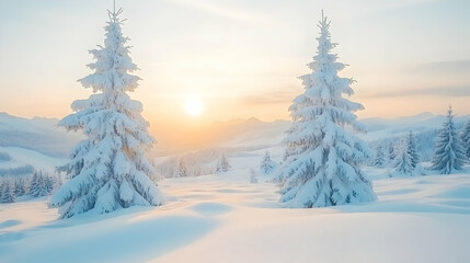 Winter Sunrise Landscape Illustration