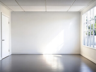 Fototapeta premium Empty room with natural light highlighting blank wall and smooth floor during daytime