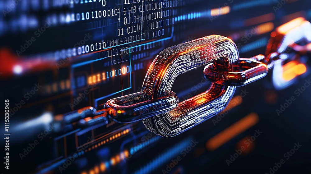 Leinwandbilder digital representation of blockchain link, showcasing technology and security. vibrant colors and in