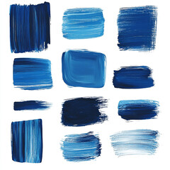 Expressive Blue Paintbrush Strokes Set on White Background