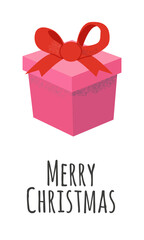 Merry christmas simple  greeting card with  gift box with ribbon on white  background  and  text
