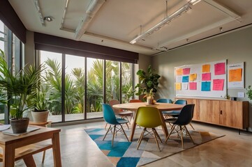 Fototapeta premium meeting room with a combination of various colors, quiet room shows a calm atmosphere, generative ai