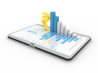3d rendering Stock market online business concept. business Graph with indian rupee sign on mobile phone