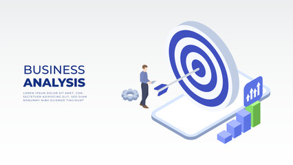Isometric business analysis targer with  Business men